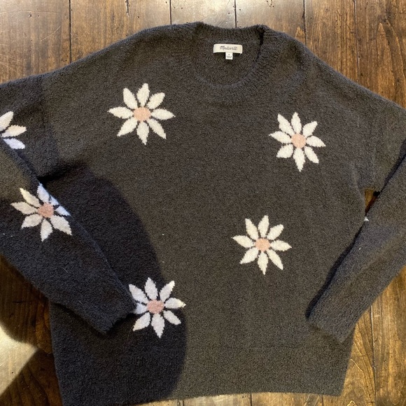 Madewell Sweaters - madewell floral intarsia sweater crewneck pullover floral funky pattern daisy